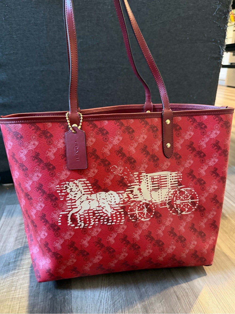 Coach Reversible City Tote F82135 Horse & Carriage Red Cherry Bag